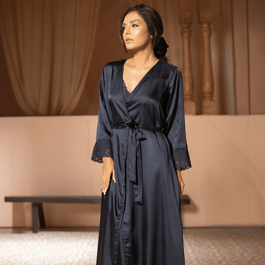 Nighty and Gown Set 724 - Silky Nighty Dress (Red and Navy Blue)